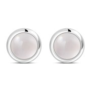 Rose Quartz Round Silver Stud Earrings, e423st